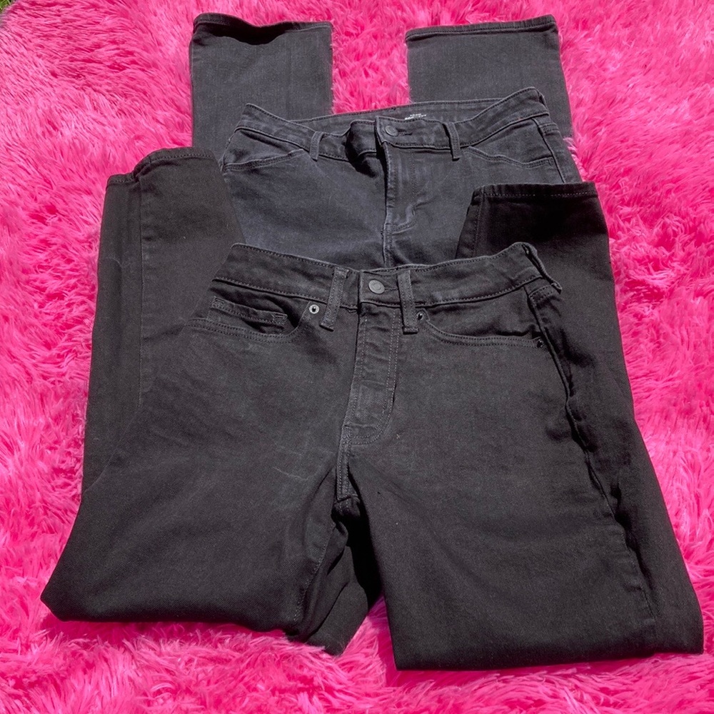 Two pair lot of Old Navy black jeans, one boot cut and one straight, size 4